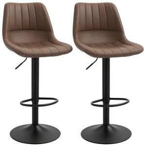 HOMCOM Set de 2 taburete de bar de stil vintage reglabil pivotant cu suport pentru picioare înveliș sintetic maro | Aosom Romania imagine