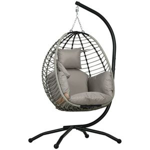 Outsunny Leagăn pentru Exterior cu Pernă Capitonată, Scaun Suspendat pentru Terasă cu Suport Metalic, Cos Pliabil, 110x100x188 cm, Gri| Aosom Romania imagine