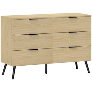 HOMCOM Comodă cu 6 Sertare, Unitate de Depozitare pentru Dormitor, Living, 110x40x75 cm, Lemn Natural | Aosom Romania imagine