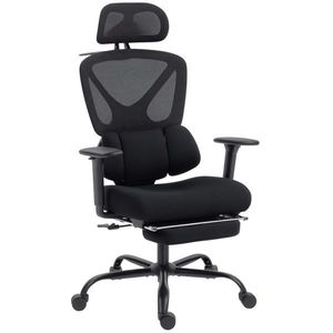 HOMCOM Scaun de birou ergonomic, cu suport lombar dinamic și suport pentru picioare, 73x75x120-128 cm, negru | Aosom Romania imagine
