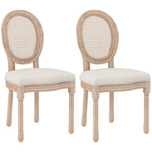HOMCOM Set de 2 scaune de sufragerie, scaune de bucătărie, design vintage, aspect împletitură Wiener, natural + crem | Aosom Romania imagine