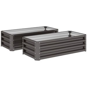 Outsunny Set jardiniere metalice 2 buc., Fund deschis, Pentru grădină și balcon, 110x50x30cm, Gri închis | Aosom Romania imagine