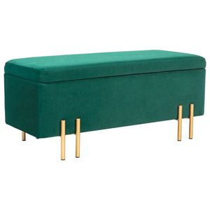 HOMCOM Bancă cu depozitare, banchetă tapițată cu spațiu de depozitare, metal, lemn de cauciuc, spumă, 100 x 40 x 42 cm, Verde | Aosom Romania imagine
