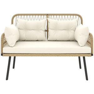 Outsunny Canapea de grădină cu perne Canapea 2 locuri Outdoor Balcon Canapea din ratan Polyrattan 115 x 61 x 82 cm Lemn natural | Aosom Romania imagine