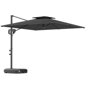 Outsunny Umbrelă de Soare Suspendată cu Parte Superioară Dublă, Mâner cu Manivelă și Înclinare, 247x247x268 cm, Gri | Aosom Romania imagine