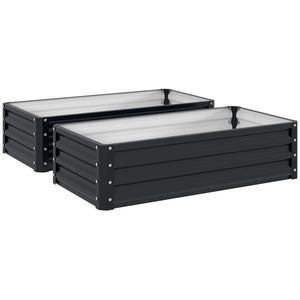 Outsunny Set de 2 paturi de grădină dreptunghiulare tablă ondulată din oțel 120 x 60 x 30, 5 cm gri | Aosom Romania imagine