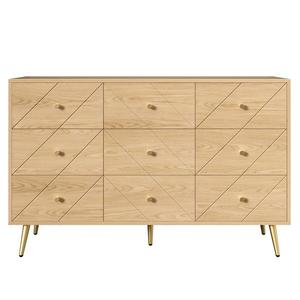 Comodă cu 9 sertare, cu mult spațiu de depozitare, modele geometrice, 120x39x80 cm, Culoare naturală imagine