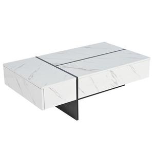 Masă de cafea modernă cu iluminare LED, 3 sertare spațioase, 105x60x35 cm, Alb imagine