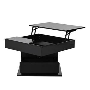 Masă de cafea rotativă 360° cu funcție de ridicare, spațiu de depozitare ascuns și 1 sertar, 70x70x45 cm, Negru imagine