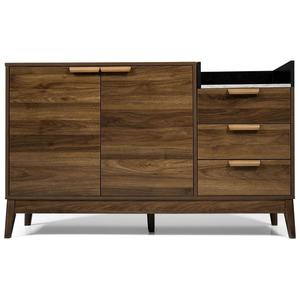 Comodă pentru living cu 3 sertare și dulap cu două uși, 120x40x77 cm, Culoare naturală imagine