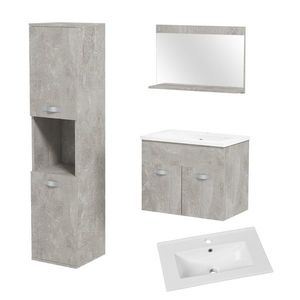 Set de Mobilier de Baie din 3 Piese, Montare pe Perete, cu Dulap cu Oglinda, Dulap de Depozitare Inalt, Gri Kleankin | Aosom Romania imagine