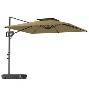 Outsunny Umbrelă Suspendată cu Bază Greutăți și Acoperiș Dublu pentru Grădină, Umbrelă Suspendată Pătrată cu Manivelă și Unghi Reglabil, Gri Închis | Aosom Romania imagine