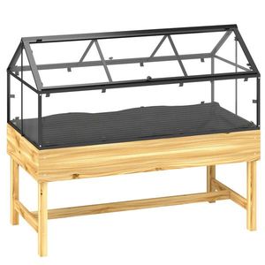 Outsunny Mini seră pe picioare dim. 120L x 60l x 103H cm acoperiș dublu rabatabil Panouri din policarbonat, oțel, lemn de brad tratat | Aosom Romania imagine