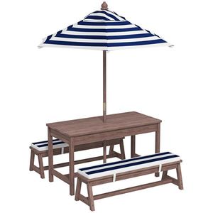 AIYAPLAY Set mobilier de grădină exterior pentru copii cu perne și parasol detașabil, dungi bleumarin și albe | Aosom Romania imagine