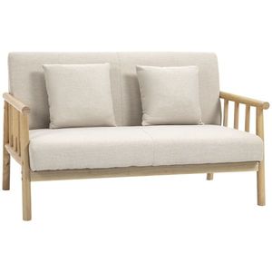 HOMCOM Canapea 2 locuri, husă cu aspect de in, compactă, până la 200 kg, cadru din lemn, 123L x 69B x 74H cm, Bej | Aosom Romania imagine