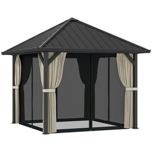 Outsunny Pavilion cu acoperiș solid 3 x 3 m, pavilion de grădină cu acoperiș metalic, cort de grădină impermeabil cu plasă și pereți laterali, Gri închis | Aosom Romania imagine