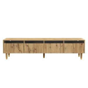 Comodă TV cu 4 sertare, din MDF și acril, 178x35x45 cm, Culoare naturală imagine