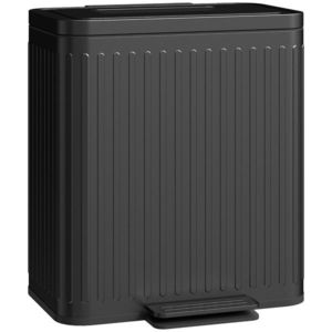 HOMCOM Coș de gunoi pentru bucătărie, 2 x 20 L compartimente, sortare eficientă a deșeurilor, pedală, plastic, metal, negru | Aosom Romania imagine