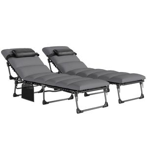 Outsunny Set de 2 Șezlonguri de Grădină Saltea XXL 9cm Reglabil 180° Complet Pliabil în 5 Poziții 200x57x38cm Gri | Aosom Romania imagine