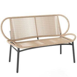 Outsunny Bancă de grădină 2 locuri, banc exterior din rășină împletită cu cadru metalic, rezistent la intemperii, natural | Aosom Romania imagine