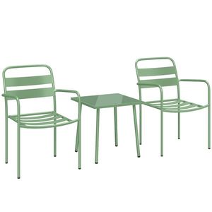 Outsunny Set bistro de grădină 3 piese - masă cu blat din sticlă securizată și 2 scaune cu șipci, cadru din oțel galvanizat, verde | Aosom Romania imagine