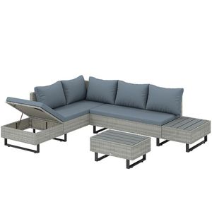 Outsunny Set Mobilier de Grădină 3 Piese din Ratan, Canapea Colțar în L cu Spătar Reglabil și Masă Imitatie Lemn, Gri | Aosom Romania imagine