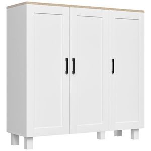 HOMCOM Bufet de Bucătărie din Lemn, Mobilier cu 3 Uși, Rafturi Reglabile, Stil Scandinav, pentru Living, Sufragerie, 90x30x90cm, Alb | Aosom Romania imagine