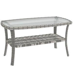 Outsunny Masă de grădină exterioară dreptunghiulară din ratan cu raft blat din sticlă securizată cu model ondulat 90x50x45 cm Gri închis | Aosom Romania imagine