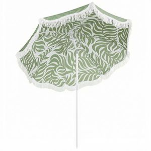 Outsunny Umbrelă de Plajă cu Franjuri Ø180 cm Înălțime Reglabilă Înclinare Ancoraj Nisip și Geantă de Transport UPF30+ Verde | Aosom Romania imagine