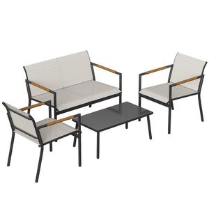 Outsunny Set mobilier de grădină pentru 4 persoane, lounge respirabil cu canapea 2 locuri, 2 fotolii, masă metalică, piciorușe de protecție | Aosom Romania imagine