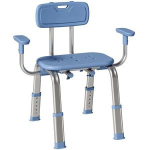 HOMCOM Taburet de duș scaun de duș ergonomic cu mânere, spătar, înălțime și șezut reglabile, albastru | Aosom Romania imagine