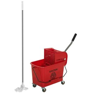 HOMCOM Găleată de mop cu stoarcător, panou separator și roți, capacitate 20 L pentru curățenie casnică 45x26, 5x70 cm roșu | Aosom Romania imagine