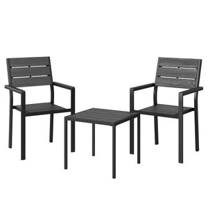 Outsunny Set bistro de grădină 3 piese masă bistro cu 2 scaune, design lamele, aspect lemn, blat HDPE rezistent la rugină | Aosom Romania imagine