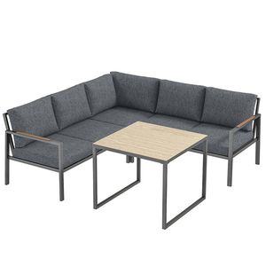 Outsunny Set Mobilier de Grădină Exterior 3 Piese 5 Persoane, 2 Canapele cu Perne Groase, 1 Masă de Cafea, 183x183x72cm, Gri Închis | Aosom Romania imagine