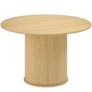 HOMCOM Masă de dining rotundă pentru 5 persoane, Ø 120 x 76 cm, masă de bucătărie cu bază cilindrică canelată, lemn natural | Aosom Romania imagine