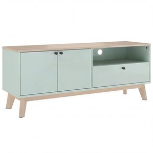 HOMCOM Comodă TV 120 cm, corp TV pentru televizoare până la 91, 4 cm cu 2 uși, sertar, compartiment deschis, verde deschis | Aosom Romania imagine