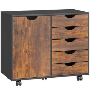 HOMCOM Mobilier de depozitare pentru birou 5 sertare 1 ușă poliță reglabilă, suport imprimantă pe roți, 78x40x66, 5 cm, maro | Aosom Romania imagine