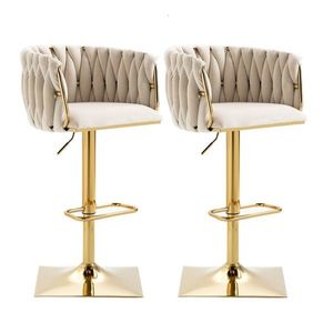 Set de 2 scaune de bar vintage cu spătar și suport pentru picioare, scaune de dining, Fildeș imagine