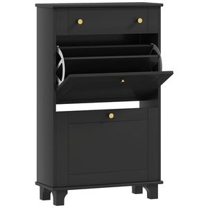 HOMCOM Dulap pentru pantofi îngust cu sertare cu uși basculante și raft reglabil, 60 x 23, 5 x 98, 5 cm, negru | Aosom Romania imagine