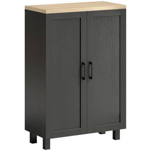 HOMCOM Bufet de Living Îngust cu 2 Uși Dulap de Bucătărie cu Poliță Reglabilă pentru Hol 60x30x90 cm Negru | Aosom Romania imagine