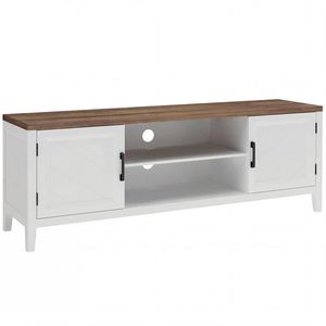 HOMCOM Comodă TV 140 cm, mobilier TV pentru televizoare până la 106, 7 cm cu 2 uși, 2 compartimente deschise, alb și maro | Aosom Romania imagine