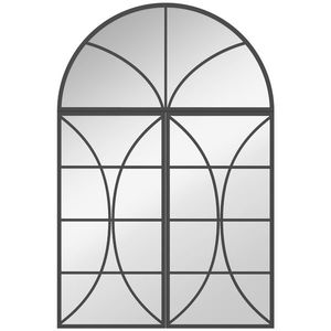 HOMCOM Oglindă de perete arcuită 80 x 120 cm, set de 3 bucăți, oglindă tip vitraliu în formă de fereastră, sticlă securizată și metal, negru | Aosom Romania imagine