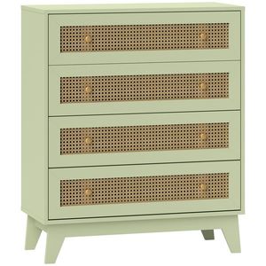 HOMCOM Comodă 4 sertare mobilier de depozitare cannage din ratan aspect lemn deschis 80 x 35 x 95 cm verde | Aosom Romania imagine
