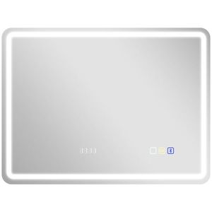 HOMCOM Oglindă de Baie cu Lumină LED 80x60 cm cu Bluetooth 3 Culori de Lumină Ceas Digital Funcție Anti-abur Funcție de Memorie | Aosom Romania imagine