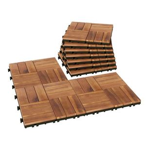 Outsunny Set de 10 bucăți Plăci exterioare din lemn 31x31 cm 0, 91 m² Pardoseală grădină exterioară Antiderapante Maro închis | Aosom Romania imagine