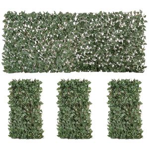 Outsunny Set de 4 garduri vii artificiale din iederă extensibile, panou paravan cu frunze din poliester şi ratan, 200 x 100 cm, Verde | Aosom Romania imagine