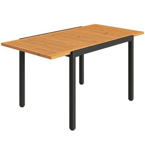 Outsunny Masă de Grădină Extensibilă 100/150x70 cm din Lemn și Metal cu Orificiu pentru Umbrelă pentru 4-6 Persoane Teak | Aosom Romania imagine