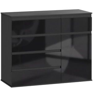 HOMCOM Sideboard modern, sideboard de depozitare cu 5 sertare, raft reglabil, ușă Soft-Close, negru lucios | Aosom Romania imagine