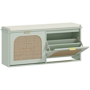 HOMCOM Bancă pentru încălțăminte, banc de depozitare, șezut căptușit, sertare rabatabile, ușă din ratan, 104 x 26 x 47, 5 cm, verde | Aosom Romania imagine