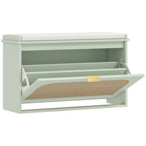 HOMCOM Banc pentru pantofi, banc de depozitare, șezut căptușit, sertar rabatabil, ușă din ratan, 80 x 26 x 47, 5 cm, verde | Aosom Romania imagine